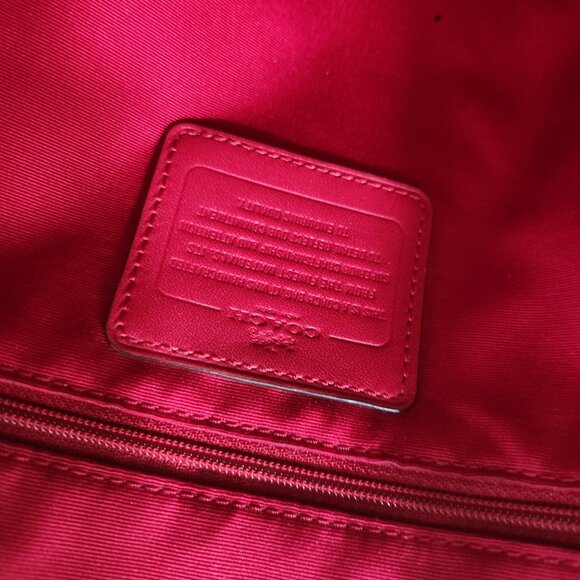 Like New Coach City Signature Khaki & Red Leather Shoulder Bag Purse Satchel - Picture 15 of 15